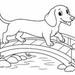 Tranh tô màu chó Dachshund bước qua cầu vườn