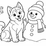 Tranh tô màu chó Husky bên người tuyết