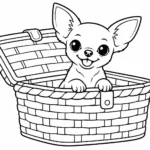 Tranh tô màu chó Chihuahua trong giỏ dã ngoại