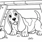 Tranh tô màu chó Basset Hound dưới bàn dã ngoại