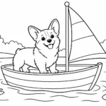 Tranh tô màu chó Corgi trên thuyền buồm nhỏ