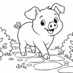 Tranh tô màu lợn trên lối đá giữa bụi cây